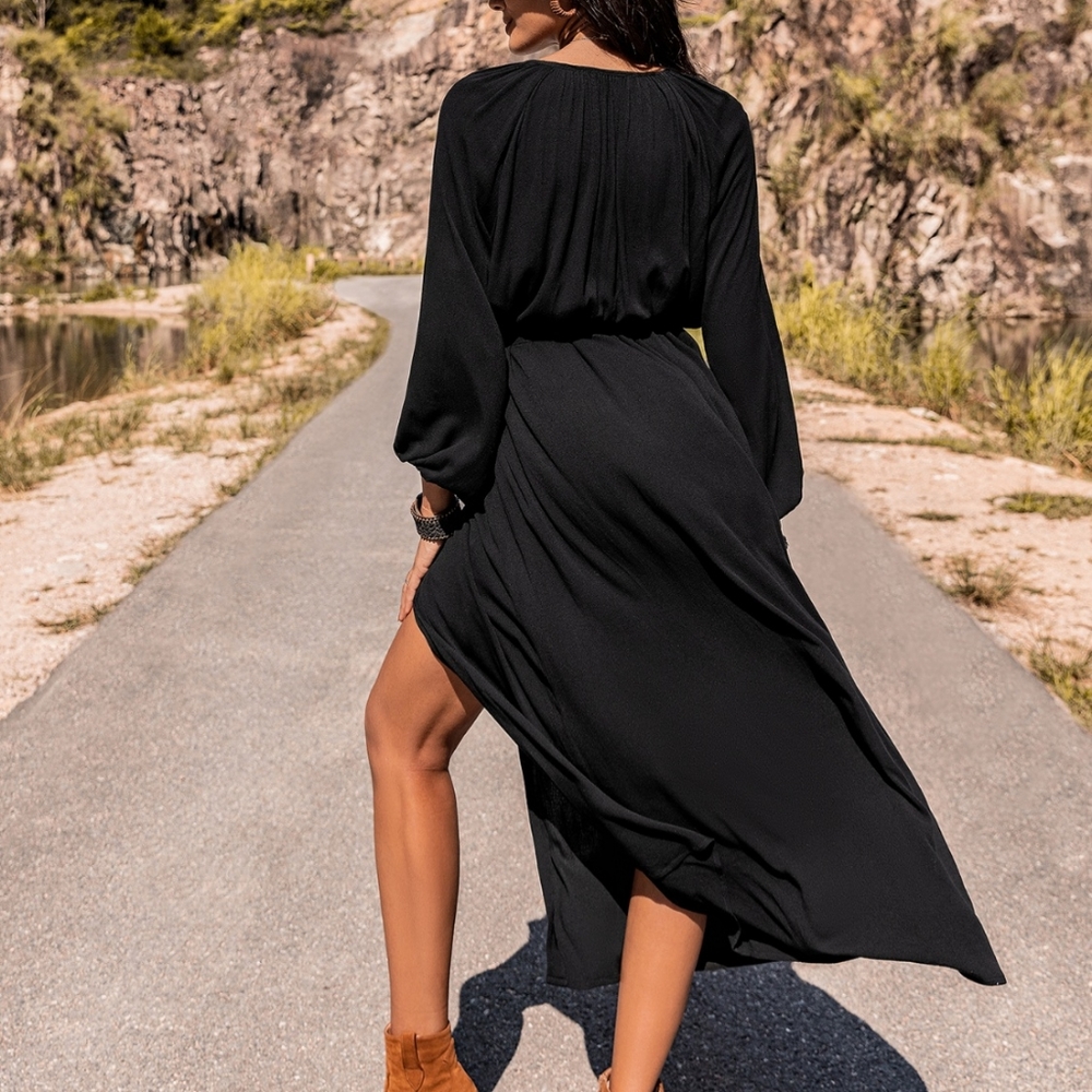 Long Sleeve Round Neck Dress - Picture 2 of 4